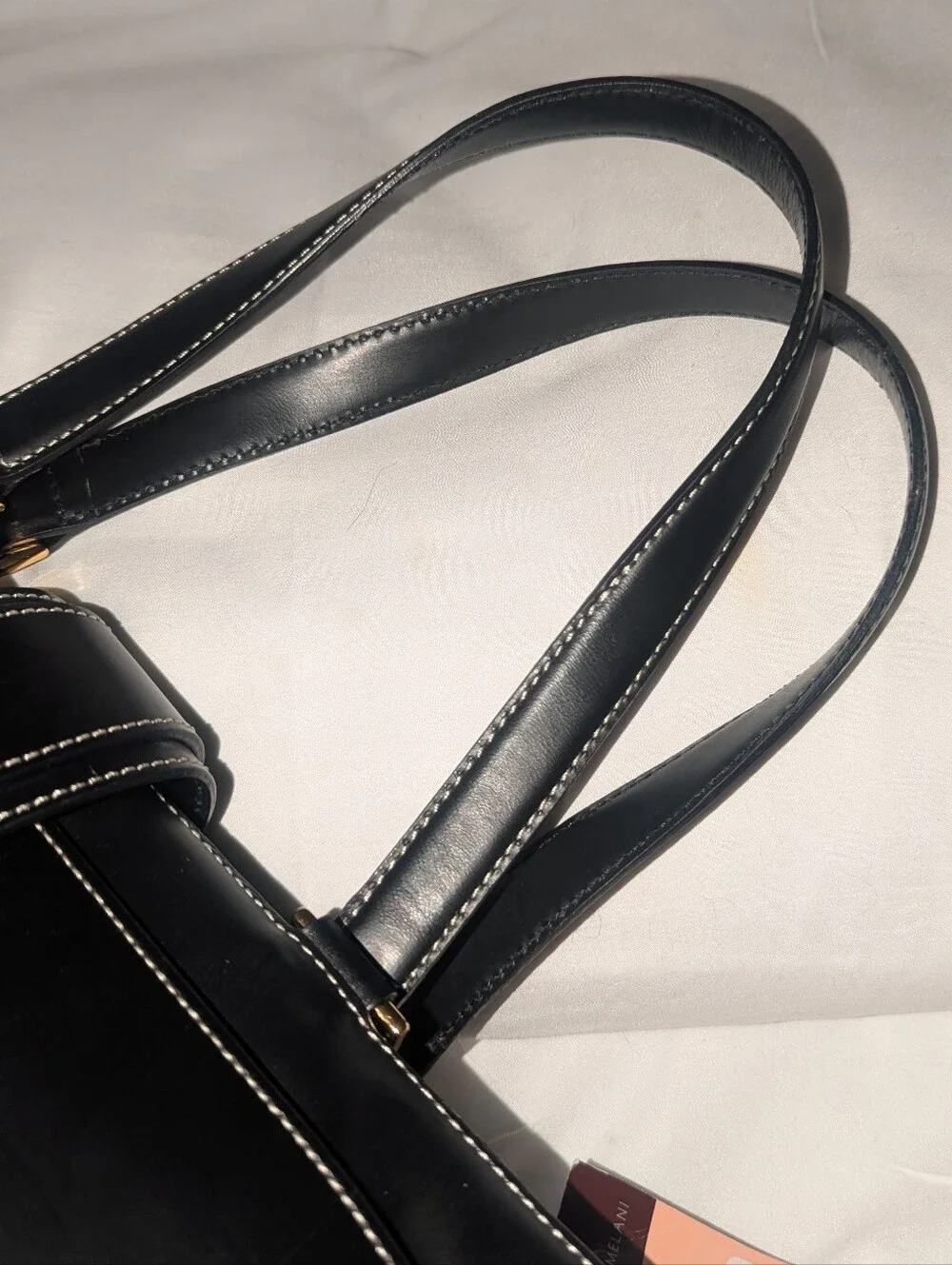 ANTONIO MELANI Black Tote with White Stitching and Gold Hardware. NWT